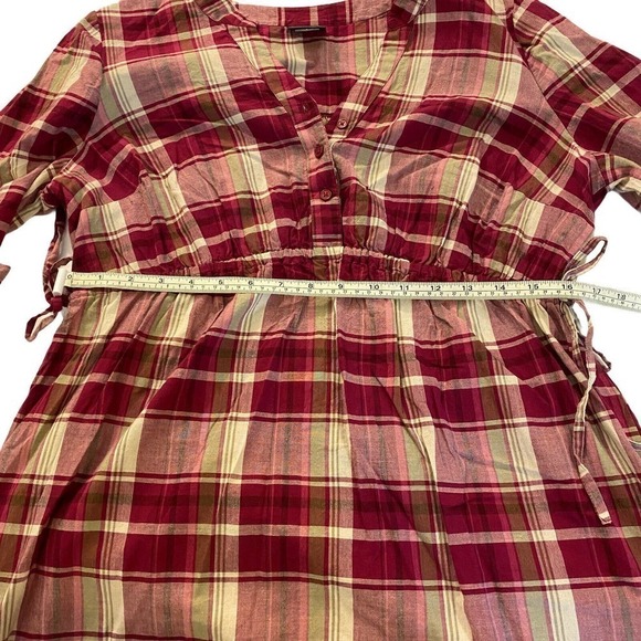 Oh Baby Maternity Size Large Red/Tan Plaid Button-up Shirt Tunic By Motherhood - Picture 4 of 12